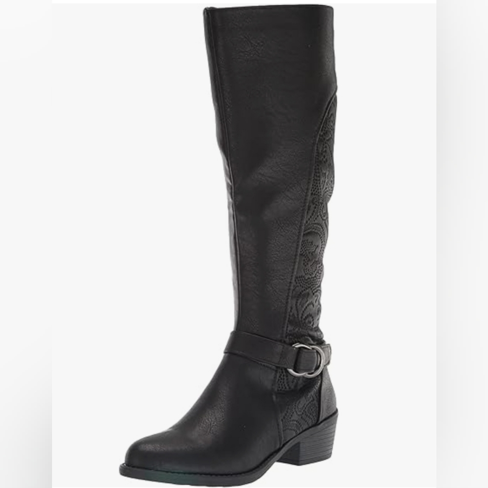 Easy Street Women's Luella Tall Boot Fashion‎ Black Embossed Size 9.5 New